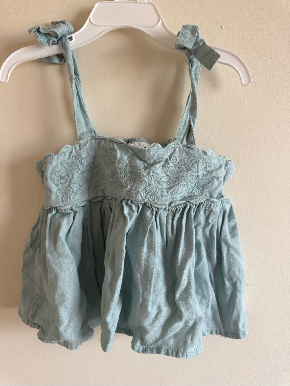 Kid’s Light Blue Embroidered Tie-Strap Tank Top